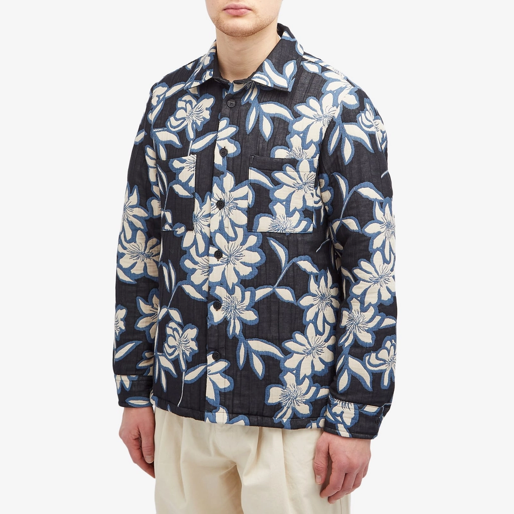 Wax London Men's Otto Quilted Overshirt Ecru/Blue